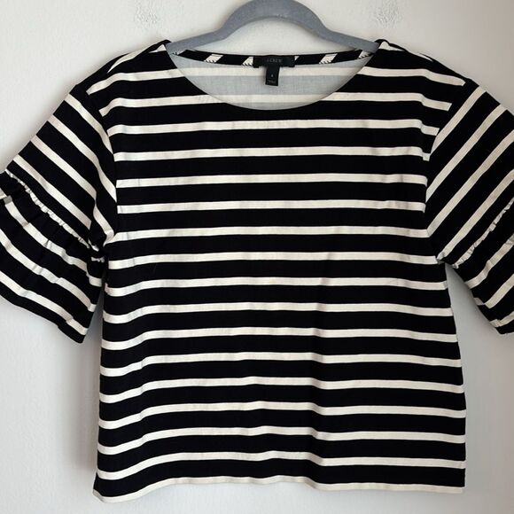 J. Crew Women Black and White Striped Women's Ruffle sleeve Top blouse Small! - Picture 2 of 8